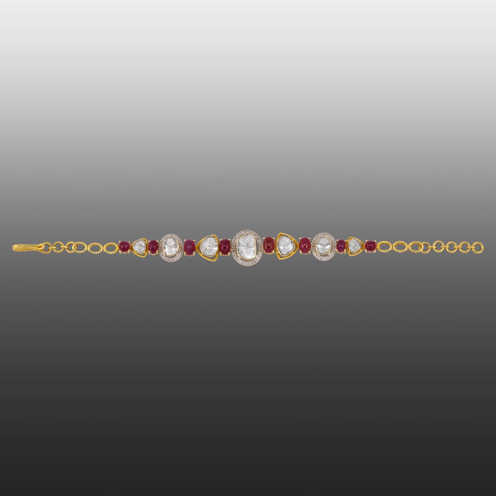 Polki and Ruby Tennis Bracelet in Yellow Gold